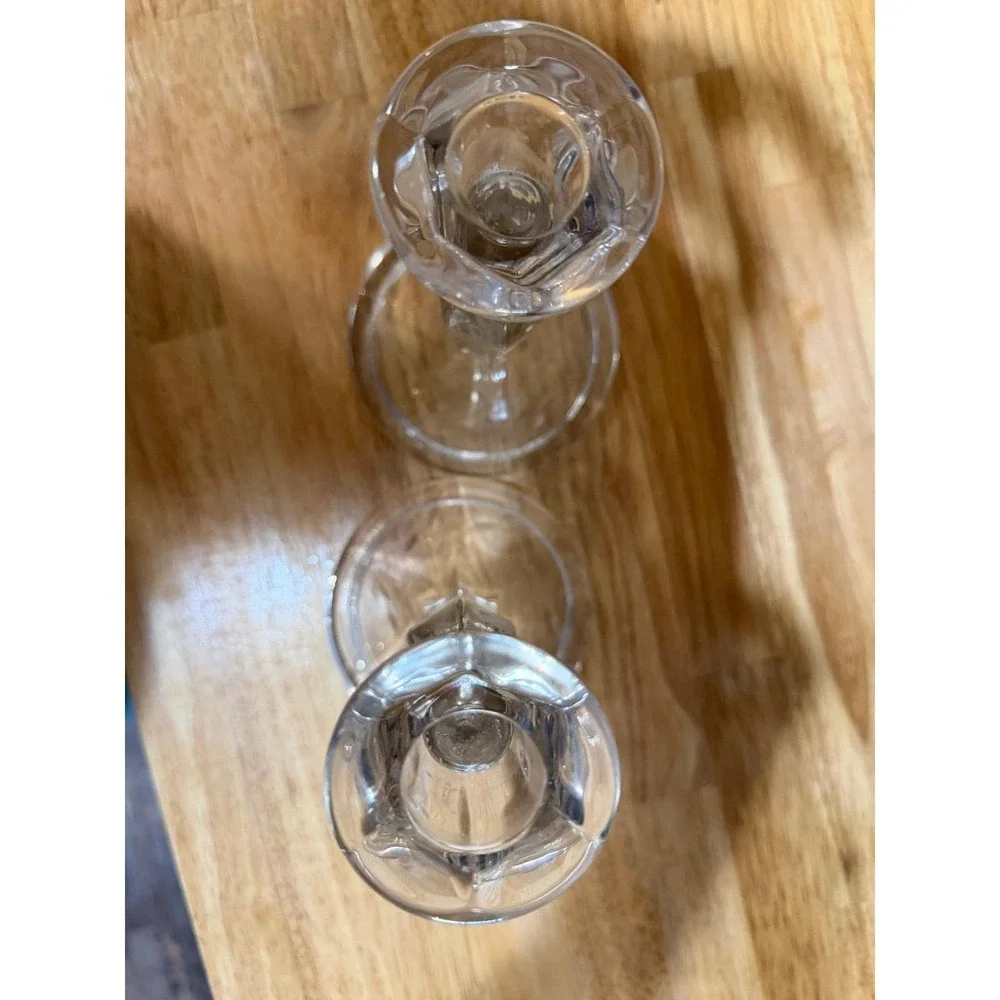 Vintage Etched Crystal Glass Candlestick Holders Pair Floral Wheat Pattern 7in